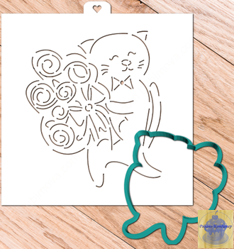 Трафарет+форма «Котик с розами»