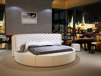 Пуф "Леонардо" со стразами в интерьере спальни с кроватью "София"