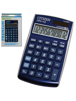 Калькулятор карманный CITIZEN CPC-112BLWB (120х72 мм) 12 разрядов, двойное питание, СИНИЙ