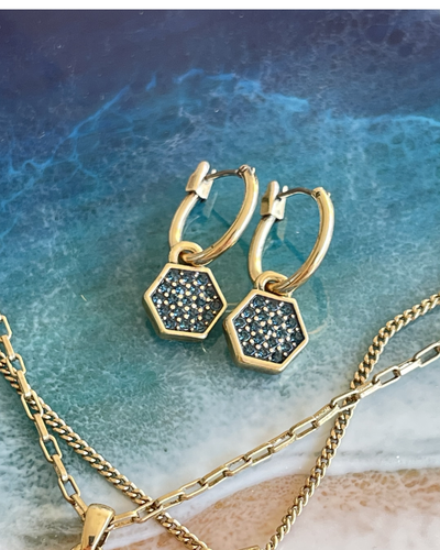 Серьги  с кристаллами темно-синего цвета A&C (Норвегия)