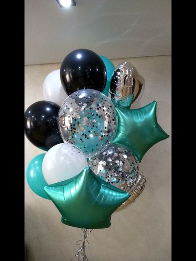 Набор шаров с гелием "Бирюзово-черный"