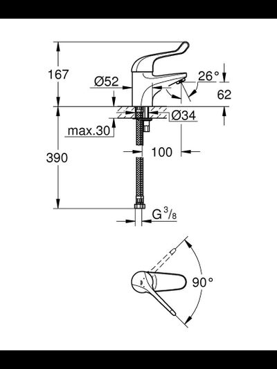 Смеситель для раковины GROHE Euroeco Special безопасный, рычаг 120 мм, хром (32789000)