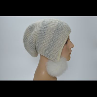 Шапка ушанка Vizio 1444 PP 66 белая с помпонами