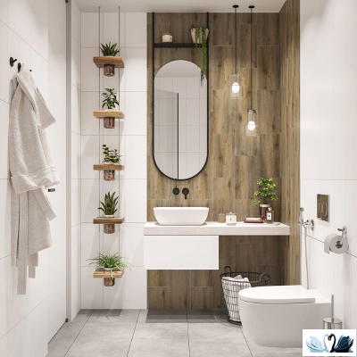 Axima Белая Люкс 30х60 в интерьере в сочетании с плиткой под дерево.