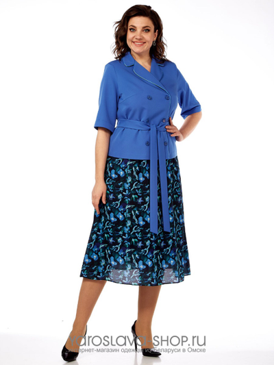 Комплект с шифоновой юбкой и жакетом в синих оттенках