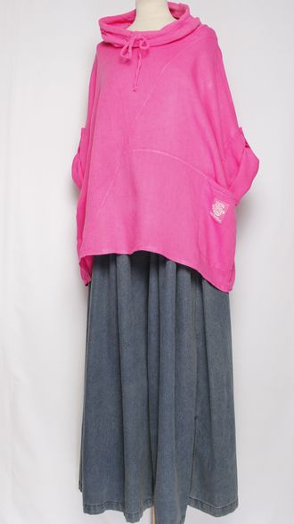 БЛУЗА ЛЁН КИМОНО "ХОМУТ КУЛИСКА"  фуксия до р.56
