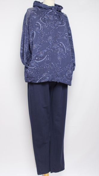 КОСТЮМ ХУДИ И БРЮКИ "Пайетки турецкий огурец" т. синий до 54р.