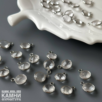 Подвеска круг в огранке с горным хрусталем 10,6 мм, цвет серебро, цена за штуку