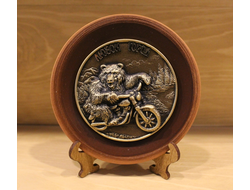 ТАРЕЛКА-МАГНИТ МЕДВЕДЬ НА МОТОЦИКЛЕ. ОПТ