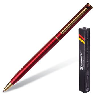 Ручка бизнес-класса шариковая BRAUBERG "Slim Burgundy", корпус бордо, узел 1 мм, линия письма 0,7 мм, синяя, 141403