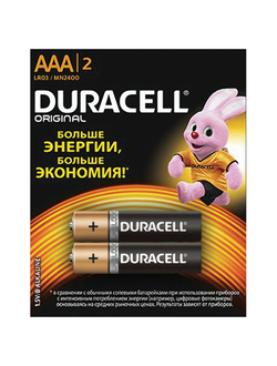 Батарейки DURACELL Basic, AAA (LR03, 24А), алкалиновые, КОМПЛЕКТ 2 шт., в блистере (отрывной блок), DRC-81528141