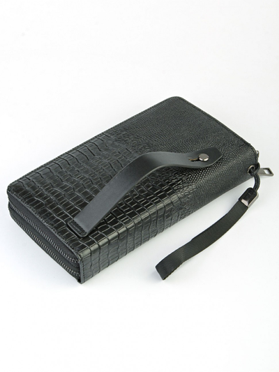 Клатч мужской с 2 молниями (крокодил/эко-кожа) (чёрный)