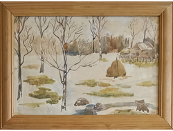 "Ранняя весна в деревне" бумага акварель Мельников С.Ф. 1960 год