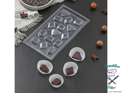Форма для шоколада и конфет «Самоцветы», 22×11 см, 15 ячеек, цвет прозрачный