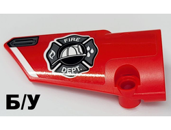 ! Б/У - Technic, Panel Fairing # 3 Small Smooth Long, Side A with FIRE DEPT., Shield and Door Handle Pattern Sticker - Set 42075, Red (64683pb070) - Б/У