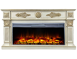 Линейный электрокамин Леонардо бежевый с золотой патиной с очагом Foton 42 LED FX QZ