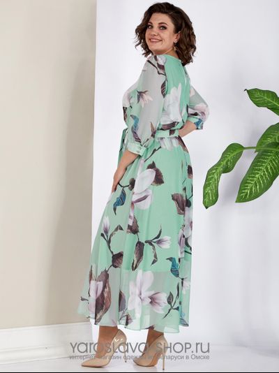 Элегантное шифоновое платье в светло-зеленом цвете с цветочным принтом