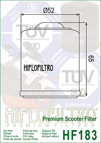 Масляный фильтр HIFLO FILTRO HF183 для Italjet (210483727) // Malaguti (46400200) // Peugeot (756162) // Piaggio (483727, 82635R)