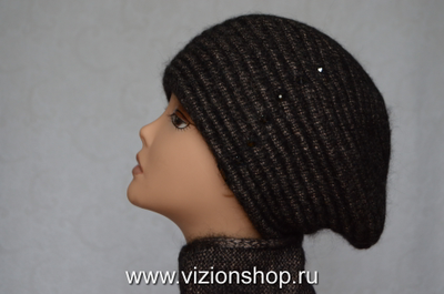 Женский берет в полоску вязаный Vizio Италия 6478 коричневый