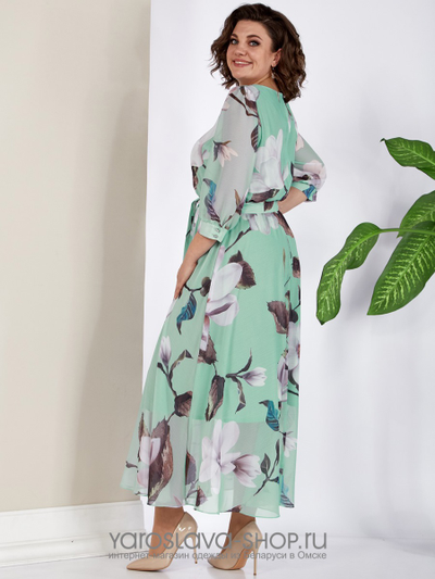Элегантное шифоновое платье в светло-зеленом цвете с цветочным принтом