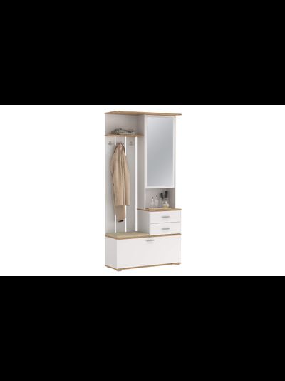 Антре 65.08 Шкаф для прихожей с зеркалом Белый/дуб вотан/ДВПО белый/ткань велюр велутто кремовый 18
