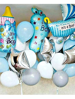 Композиция "Бутылочка, ступня и коляска"