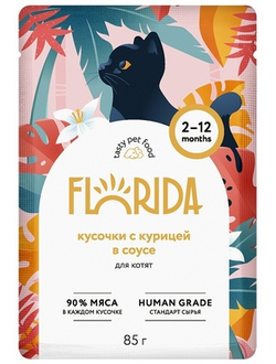 Florida (Флорида) влажный корм (пауч) для котят, кусочки с курицей в соусе 85 г