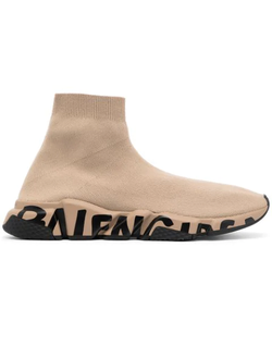 Кроссовки-носки Balenciaga Speed с логотипом бежевые