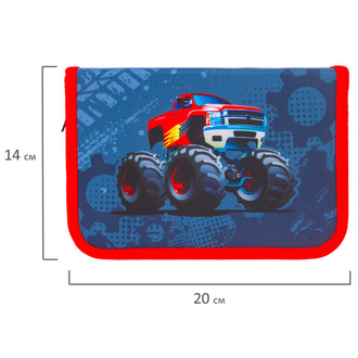 Пенал без наполнения BRAUBERG, 1 отделение, ткань, 20x14 см, "Monster Force", 229276