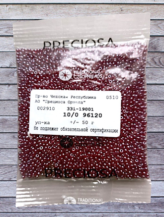 Бисер чешский круглый preciosa 10/0, бордовый прозрачный (96120), 50 грамм