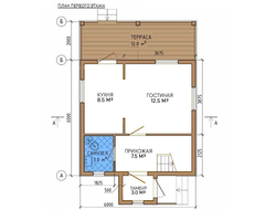Каркасный двухэтажный дом 84 м². Первый этаж