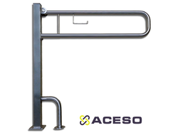 Поручень напольный откидной на стойке для унитаза крепление в пол с держателем для бумаги 750х170х85