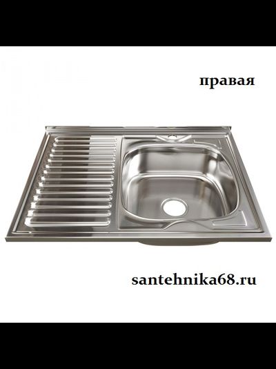 Нержавеющая кухонная накладная мойка MIXLINE 60х80 0,6мм правая левая выпуск 3 1/2 с сифоном глубина 16см