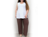Женские летние прямые брюки арт. 16873-4664 (цвет кофейный) Размеры 62-80