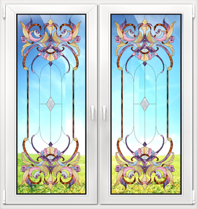 Витражная пленка, витражная пленка самоклеющаяся, пленочный витраж с классическим рисунком