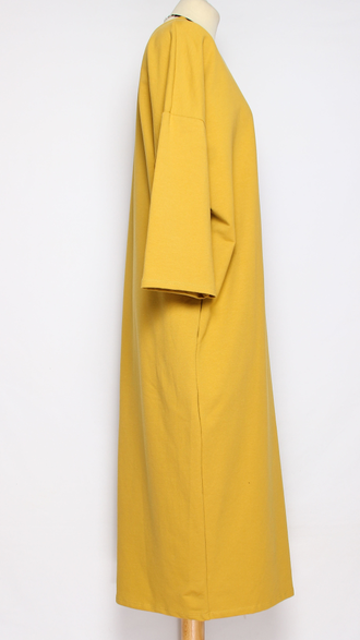 ПЛАТЬЕ БОХО "Большой разрез плотное" горчичное р.46-52