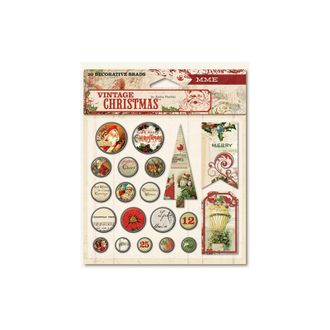 Набор брадсов для скрапбукинга с картонным декором "Vintage Christmas", ММЕ