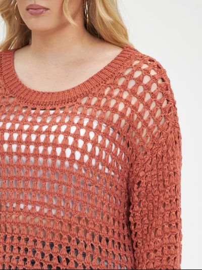 Джемпер-сетка вязанный с рукавом 3/4, цвет- мокко, терракот