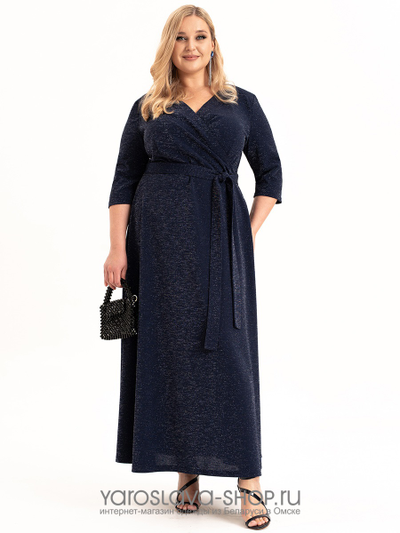 Нарядное платье на запах в темно-синем цвете
