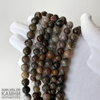 Дерево окаменелое шары 8-8,5/10,2-10,5 мм, цена за нить 18 см