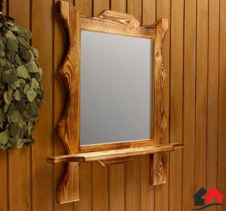 Зеркало резное «Квадрат» с полкой, обожжённое, 53×53×15 см