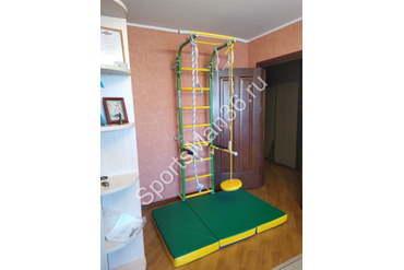 Шведская стенка ROMANA Next Top зелёное яблоко + DOP2 БРУСЬЯ РАЗБОРНЫЕ НАВЕСНЫЕ Romana + МАТ ГИМНАСТИЧЕСКИЙ 1,5Х1,0Х0,1 М СКЛАДНОЙ, 2 СЛОЖЕНИЯ зелёно-жёлтый