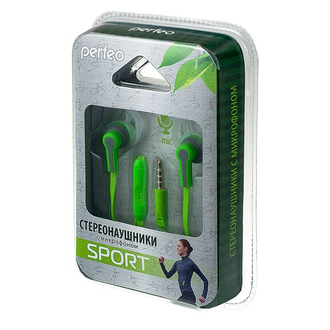 Perfeo наушники спортивные внутриканальные c микрофоном SPORT (зеленый)