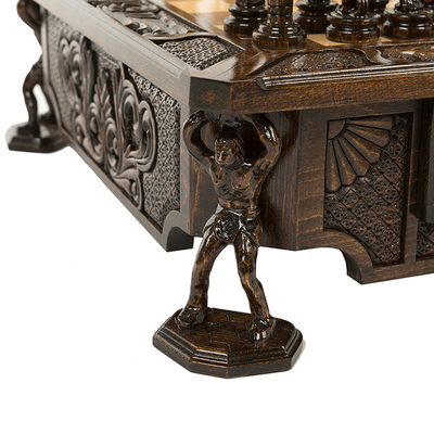 Шахматы резные в ларце "Атлант" от мастера Карена Халеяна