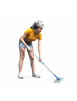 рабочие Девушка washes the floors with a mop