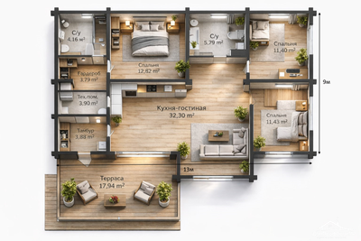 «Лантия»  12,78 х 7,57 м — 107,41 м²