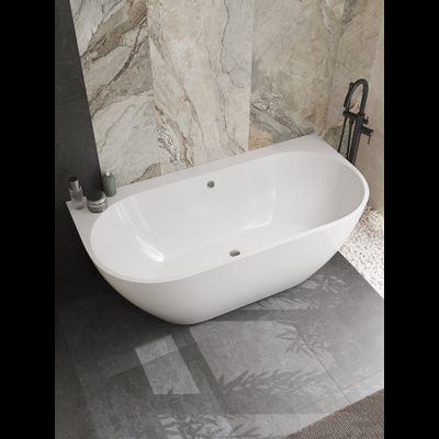 Ванна из искусственного камня STWORKI Левангер 170x85 см, пристенная, белая