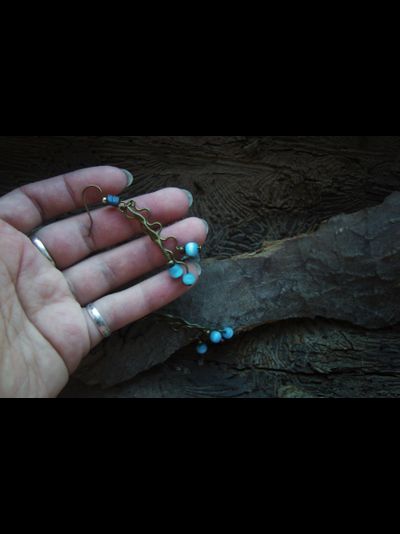 Бохо-серьги с кошачьим глазом "Небесные ручейки"