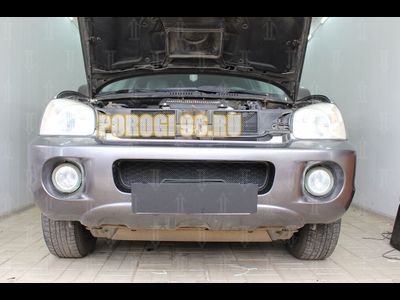 Защита радиатора Hyundai Santa Fe 2000-2006 (2 части) black верх
