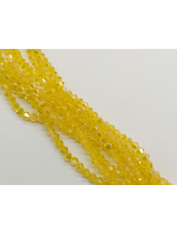 Бусины стеклянные граненые "Биконус", 3 мм, цвет желтый перламутр (362)